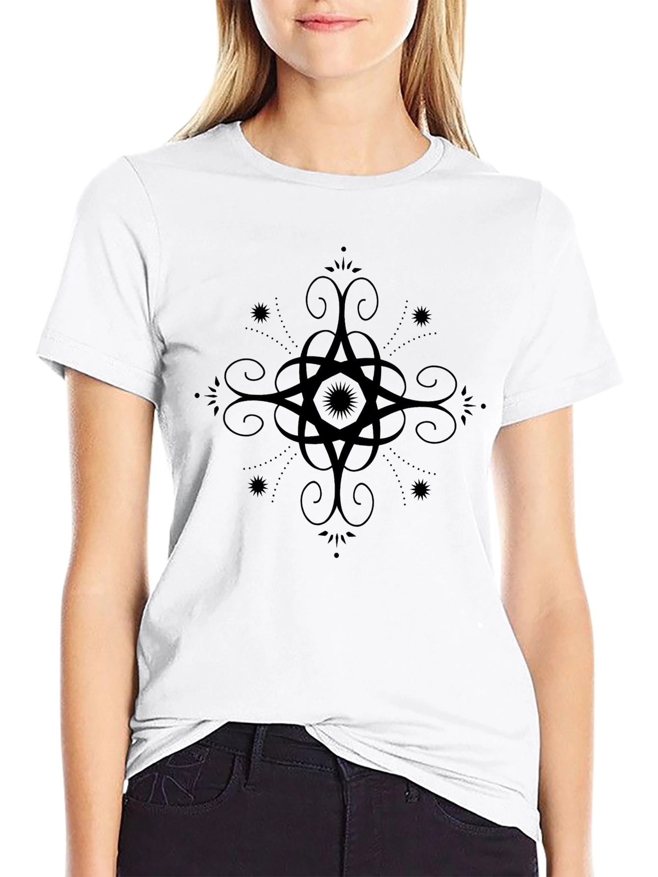 Mens Black Graphic Tee - Ornate Star Design