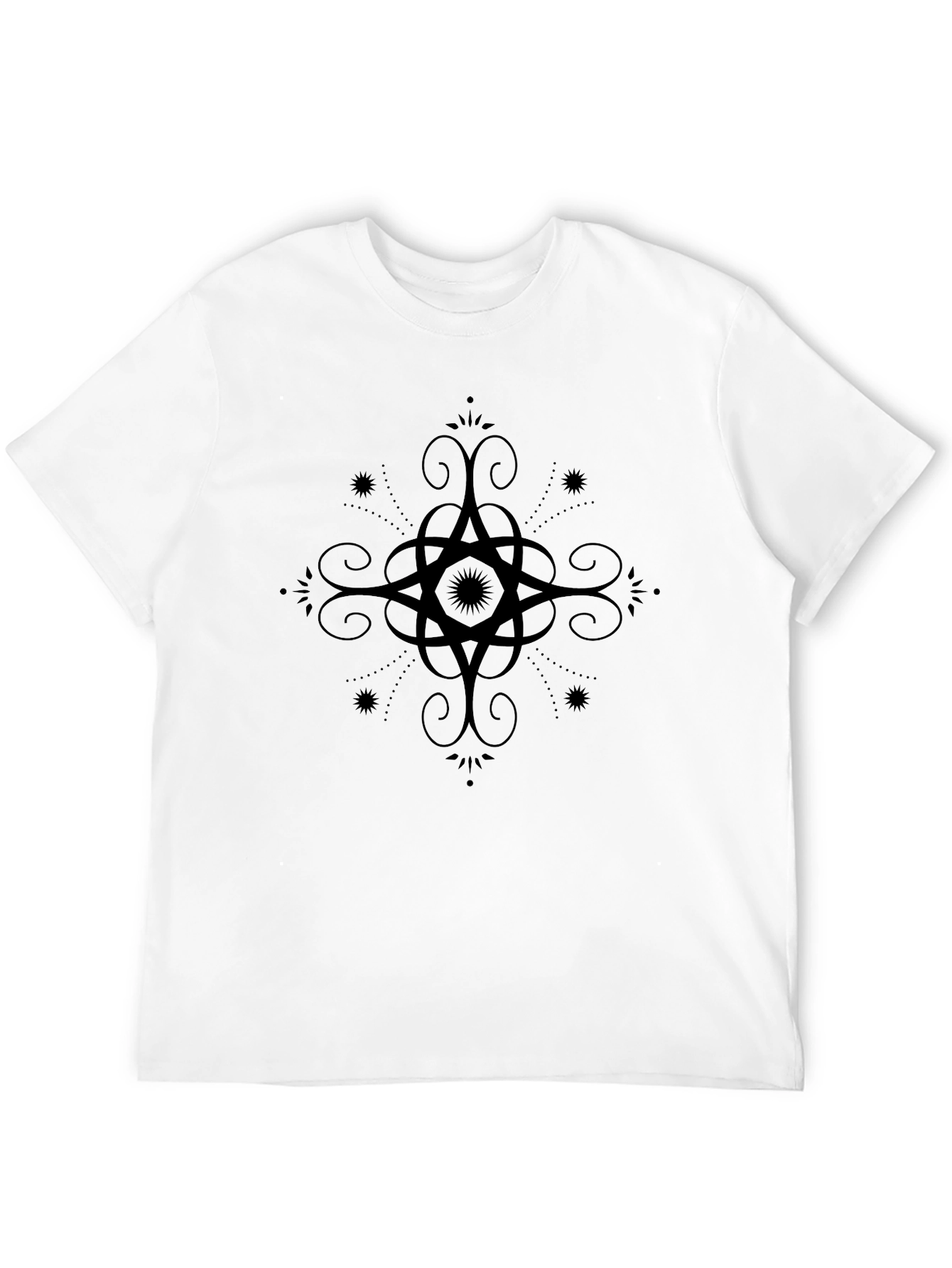 Mens Black Graphic Tee - Ornate Star Design