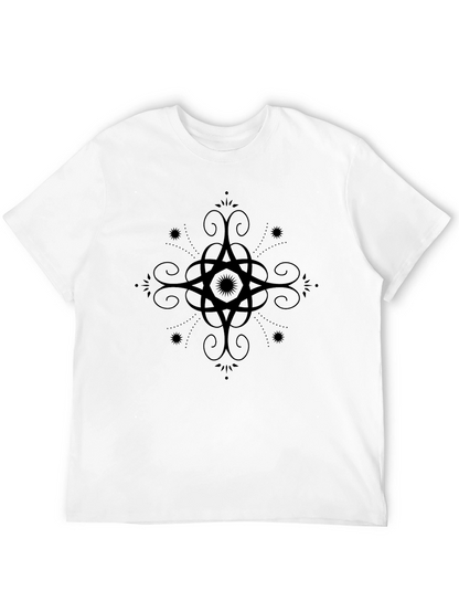 Mens Black Graphic Tee - Ornate Star Design