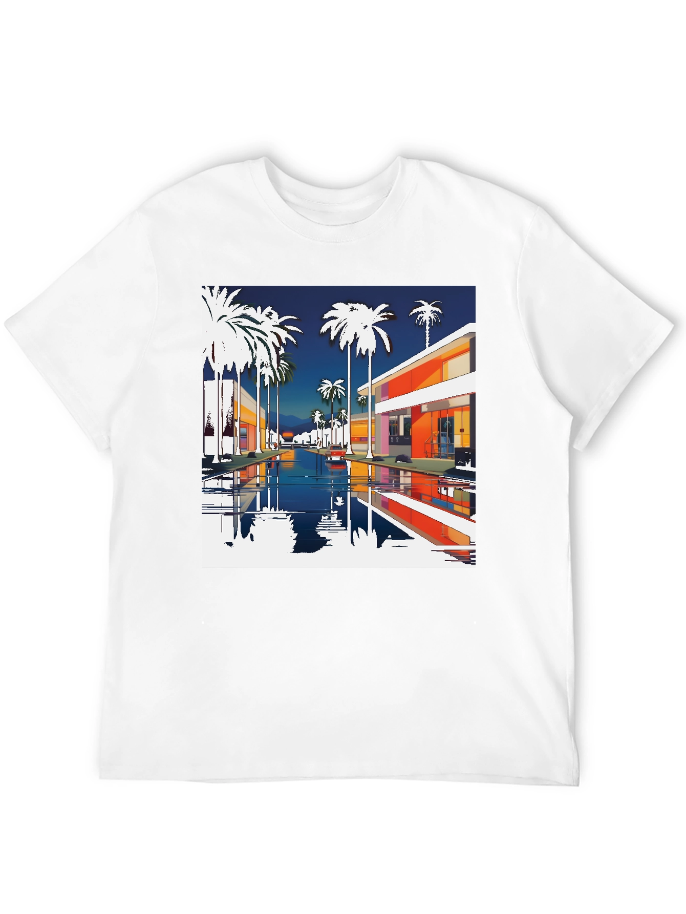 Retro Palm Springs Graphic Tee - Black Cotton T-Shirt