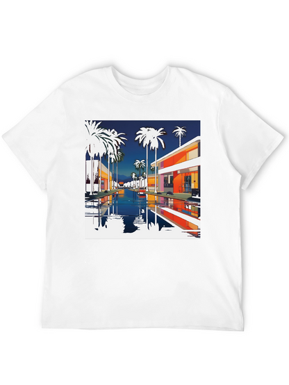 Retro Palm Springs Graphic Tee - Black Cotton T-Shirt