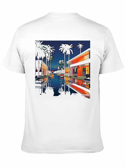 Retro Palm Springs Graphic Tee - Black Cotton T-Shirt