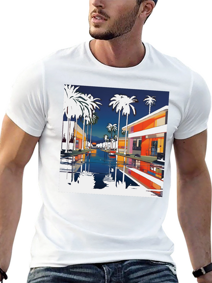 Retro Palm Springs Graphic Tee - Black Cotton T-Shirt
