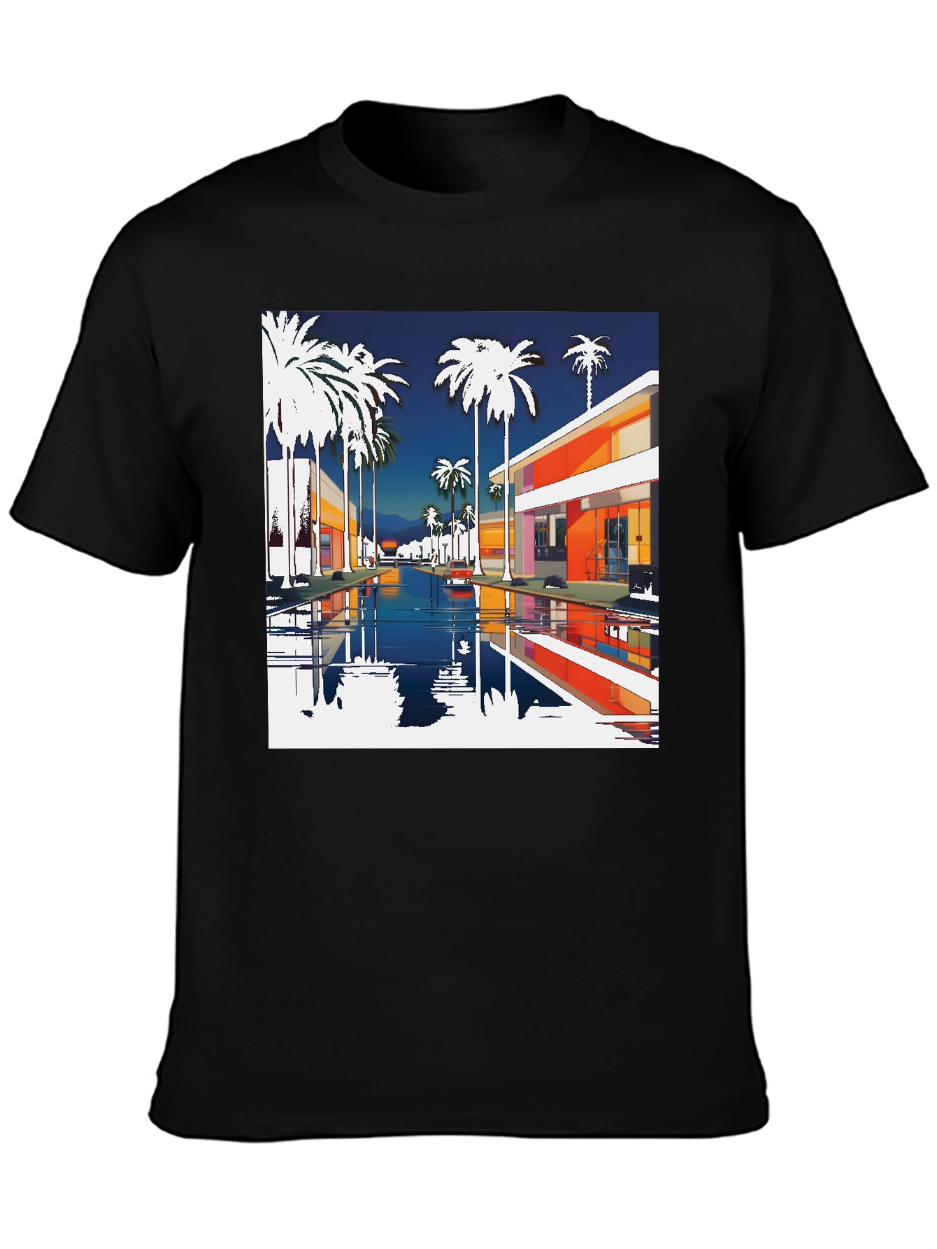 Retro Palm Springs Graphic Tee - Black Cotton T-Shirt