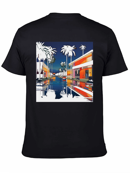 Retro Palm Springs Graphic Tee - Black Cotton T-Shirt
