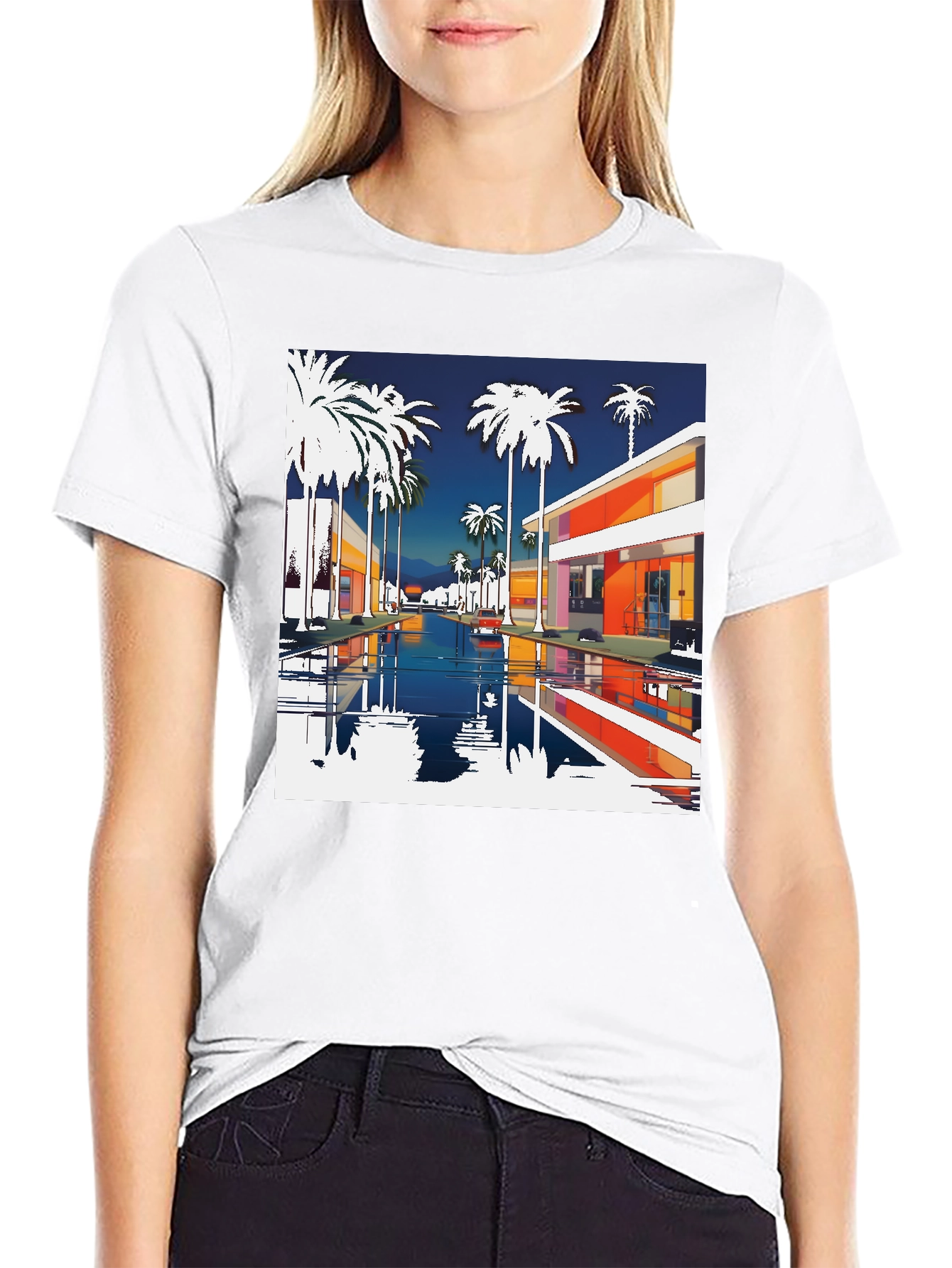 Retro Palm Springs Graphic Tee - Black Cotton T-Shirt