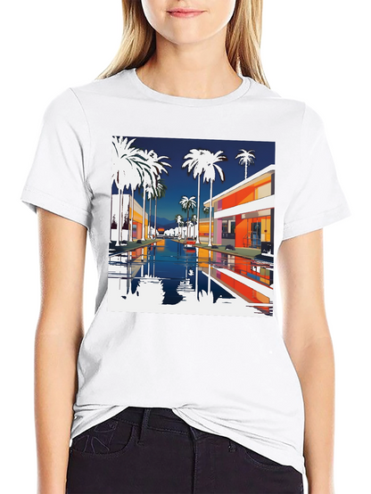 Retro Palm Springs Graphic Tee - Black Cotton T-Shirt
