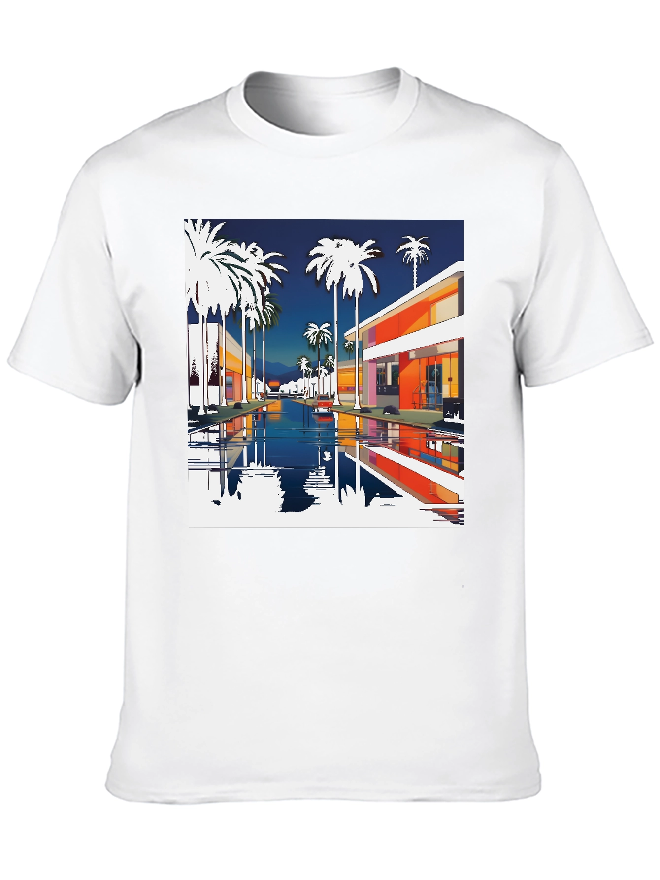 Retro Palm Springs Graphic Tee - Black Cotton T-Shirt