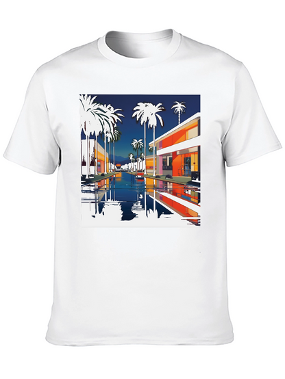 Retro Palm Springs Graphic Tee - Black Cotton T-Shirt