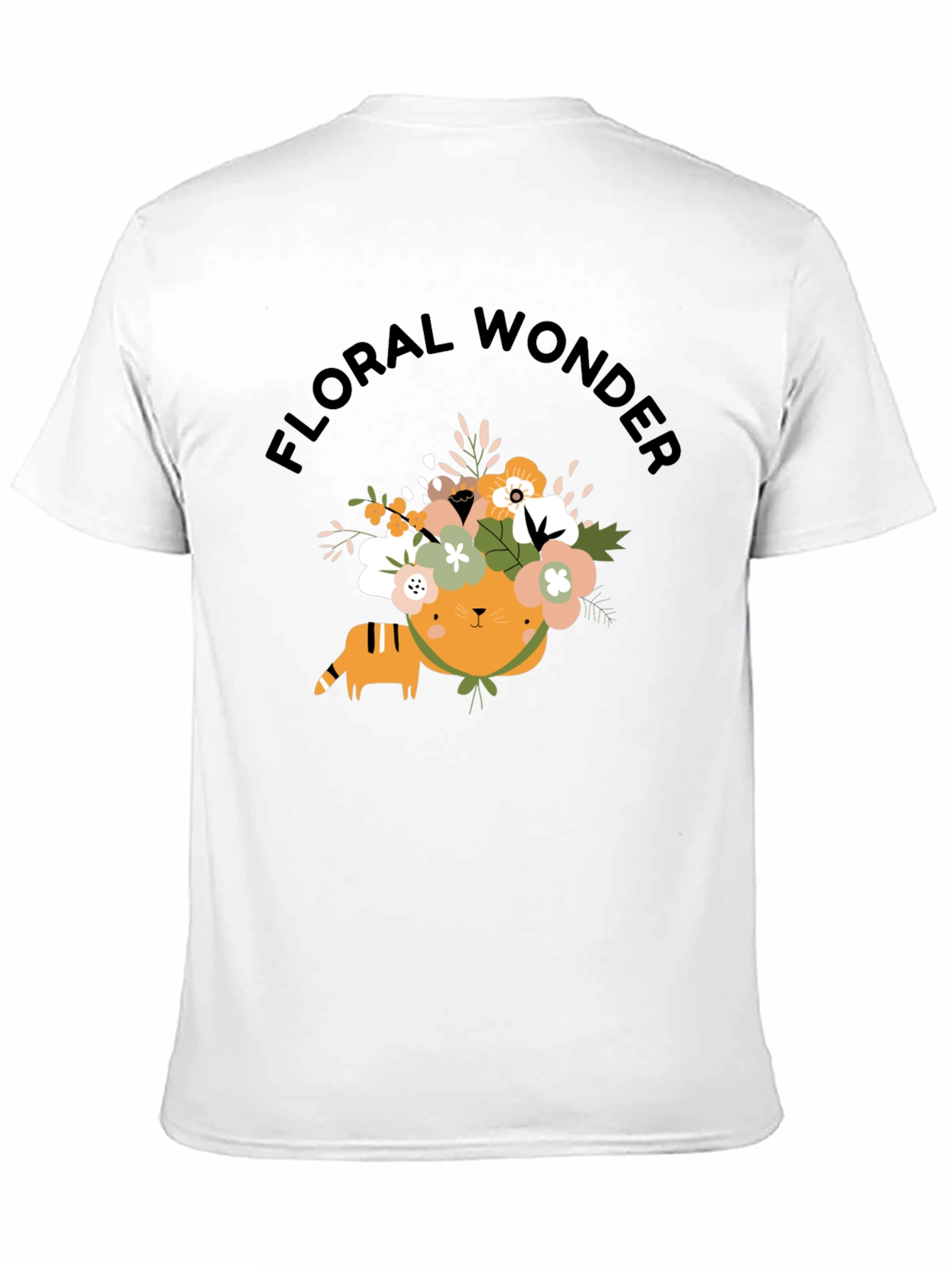 Floral Wonder Cat T-Shirt - Soft Black Cotton