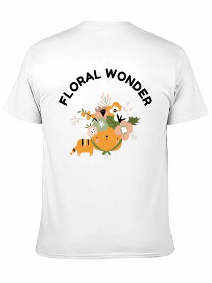 Floral Wonder Cat T-Shirt - Soft Black Cotton