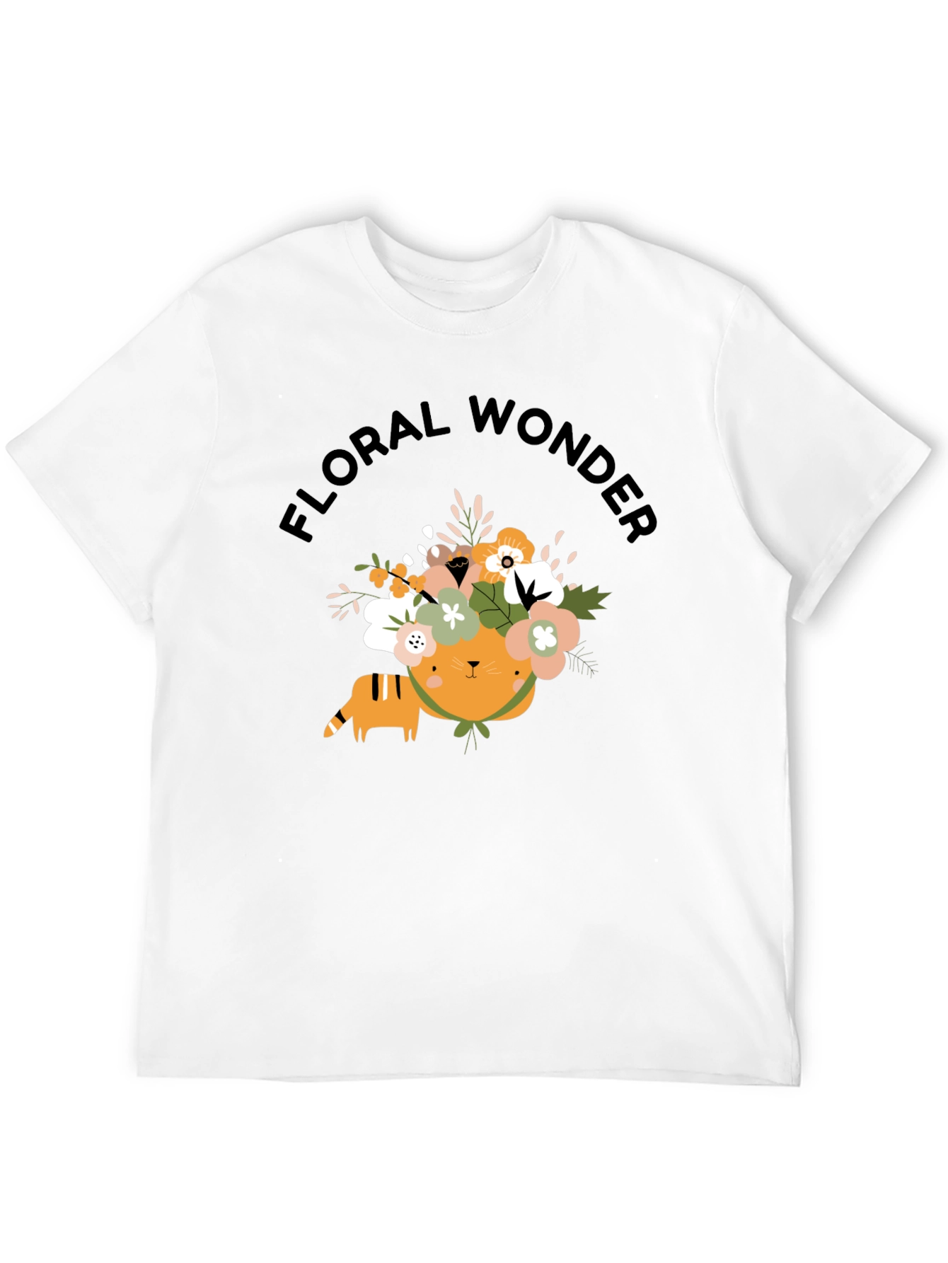 Floral Wonder Cat T-Shirt - Soft Black Cotton