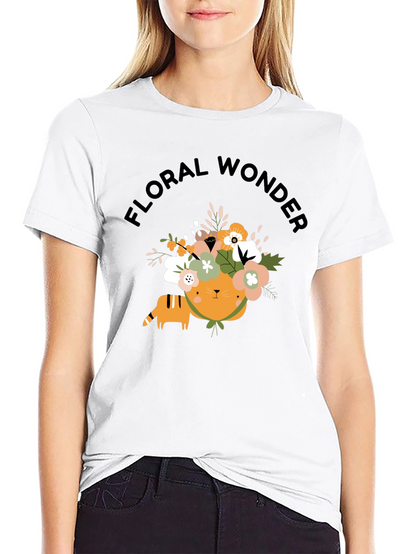 Floral Wonder Cat T-Shirt - Soft Black Cotton