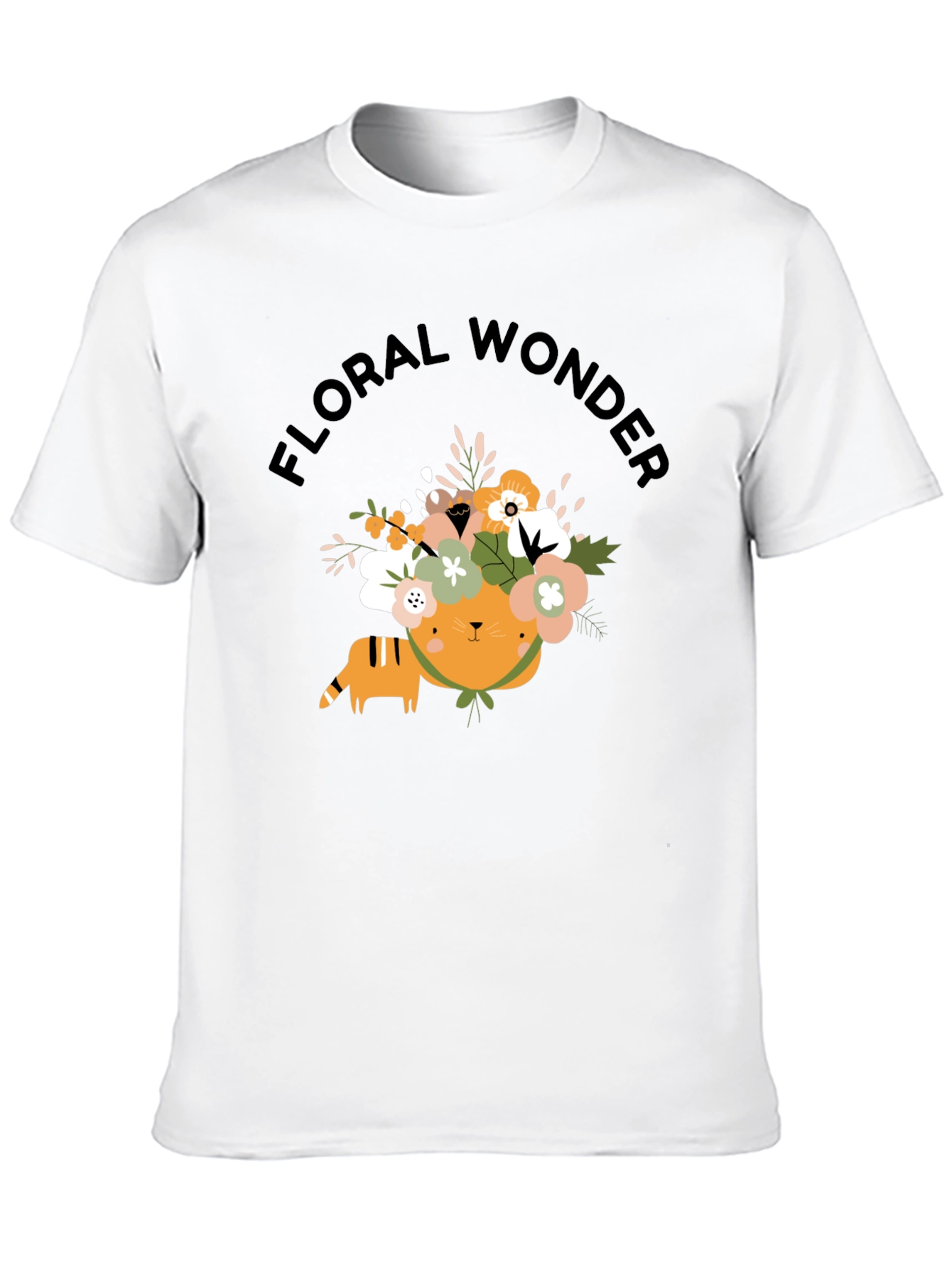 Floral Wonder Cat T-Shirt - Soft Black Cotton