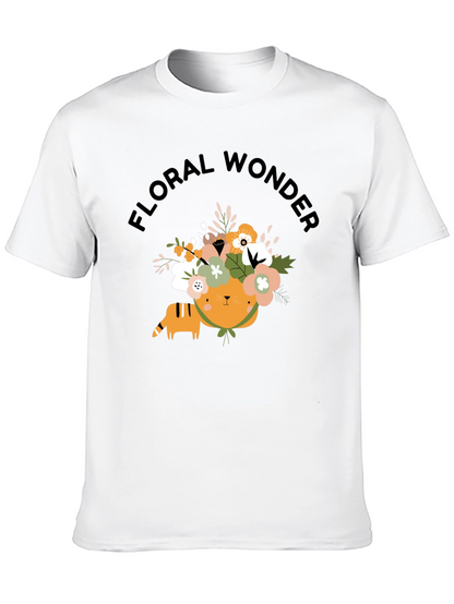 Floral Wonder Cat T-Shirt - Soft Black Cotton