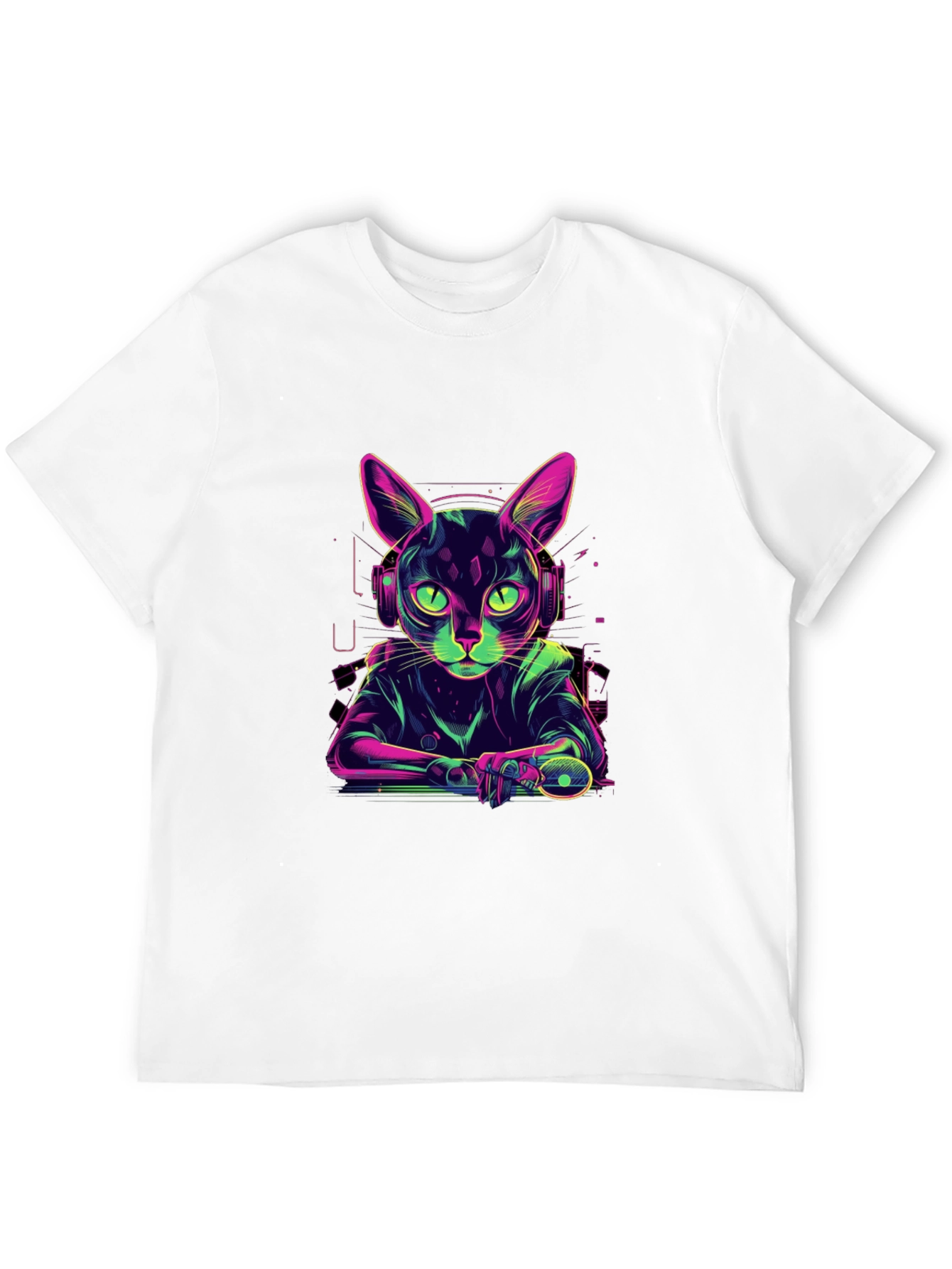 Cyber Cat Gamer T-Shirt - Cool Neon Style