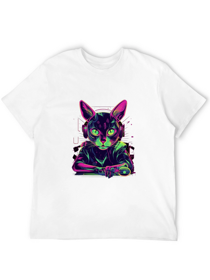Cyber Cat Gamer T-Shirt - Cool Neon Style