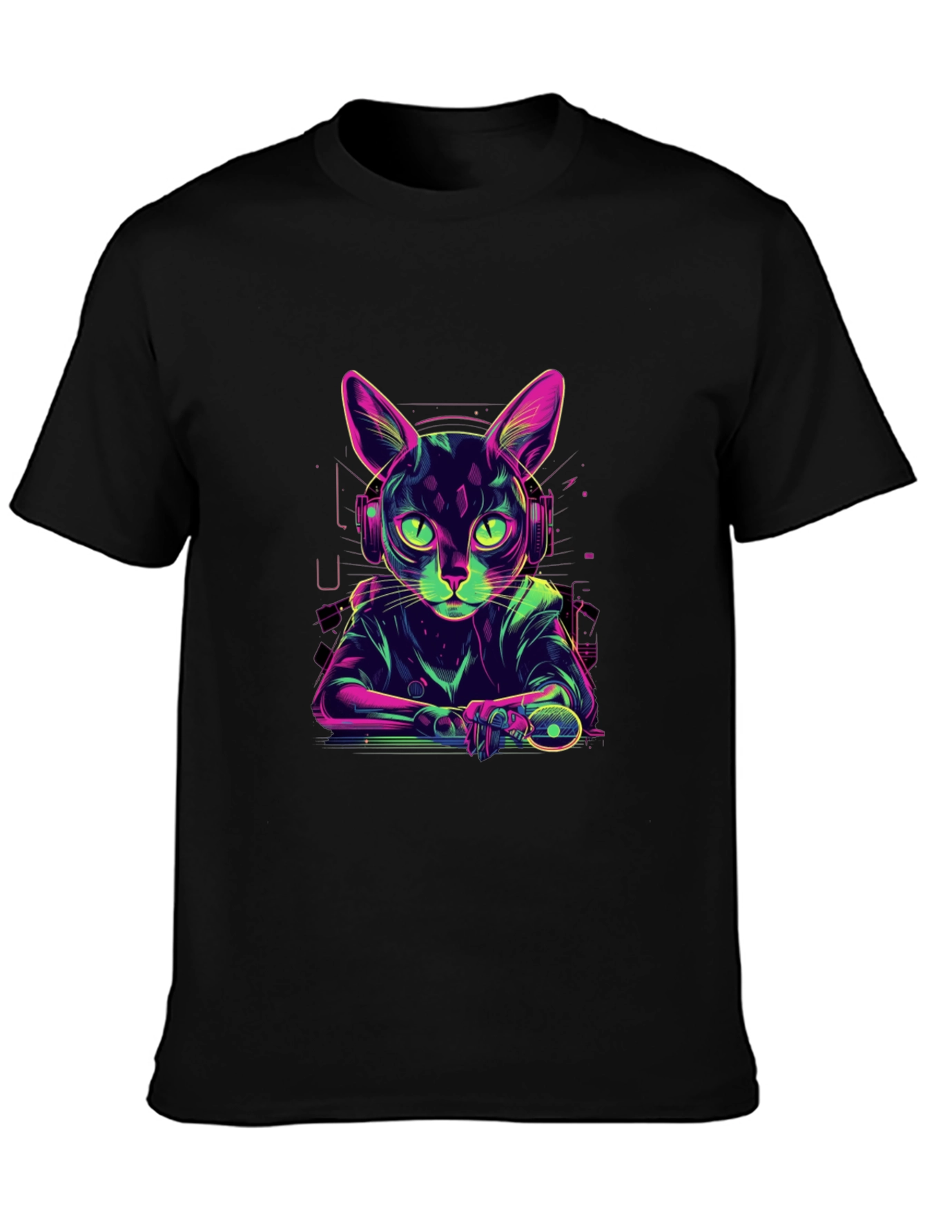 Cyber Cat Gamer T-Shirt - Cool Neon Style