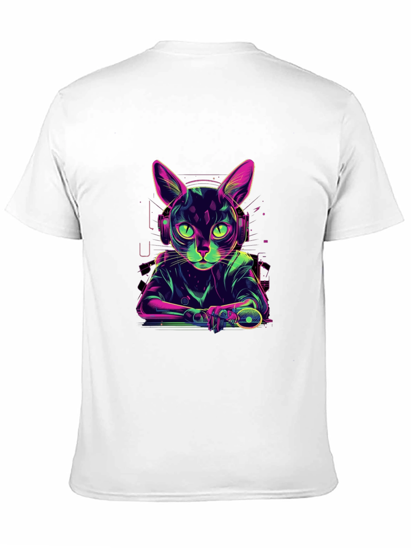 Cyber Cat Gamer T-Shirt - Cool Neon Style