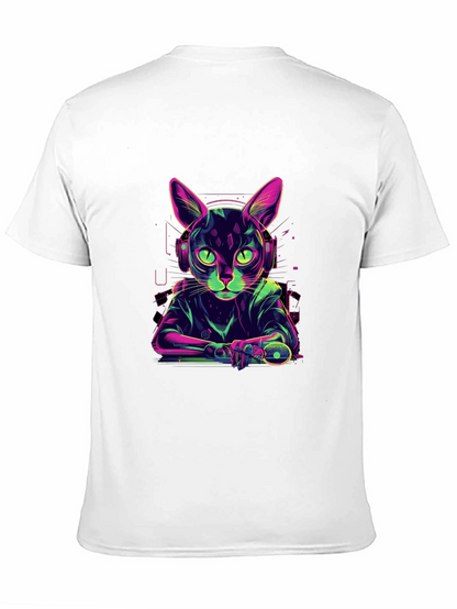 Cyber Cat Gamer T-Shirt - Cool Neon Style