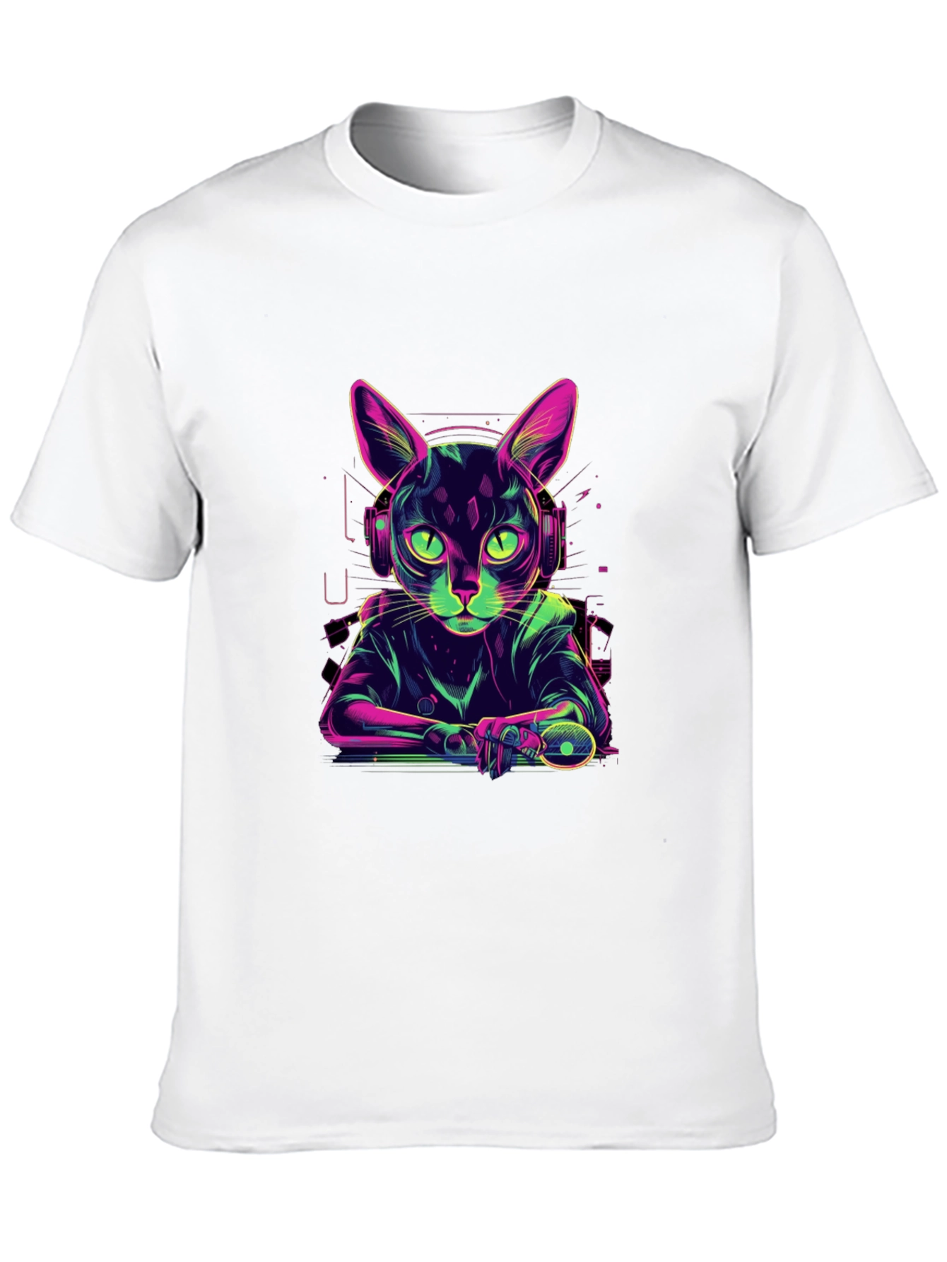 Cyber Cat Gamer T-Shirt - Cool Neon Style