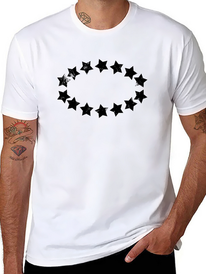 Mens Black T-Shirt with Star Circle Design
