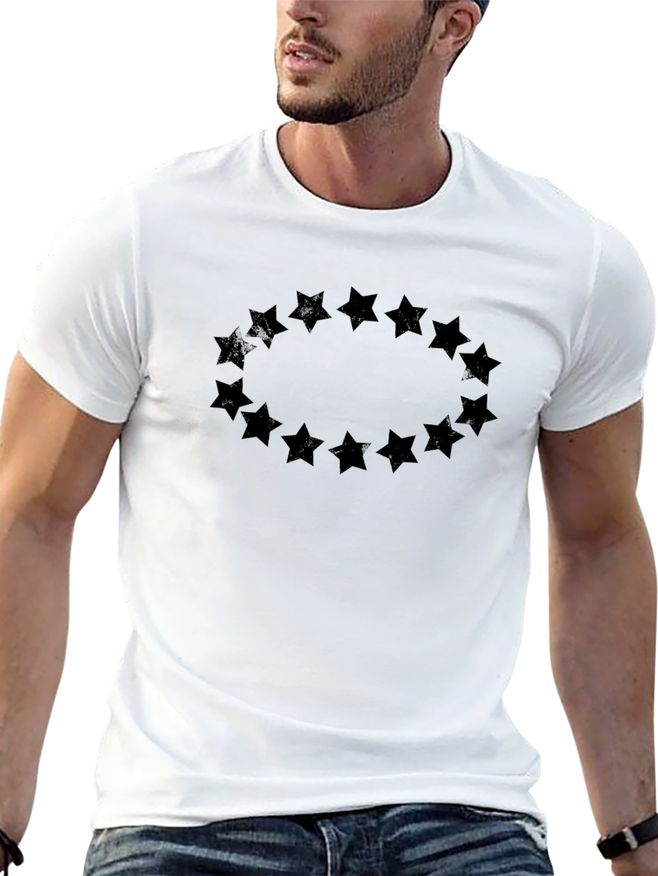 Mens Black T-Shirt with Star Circle Design