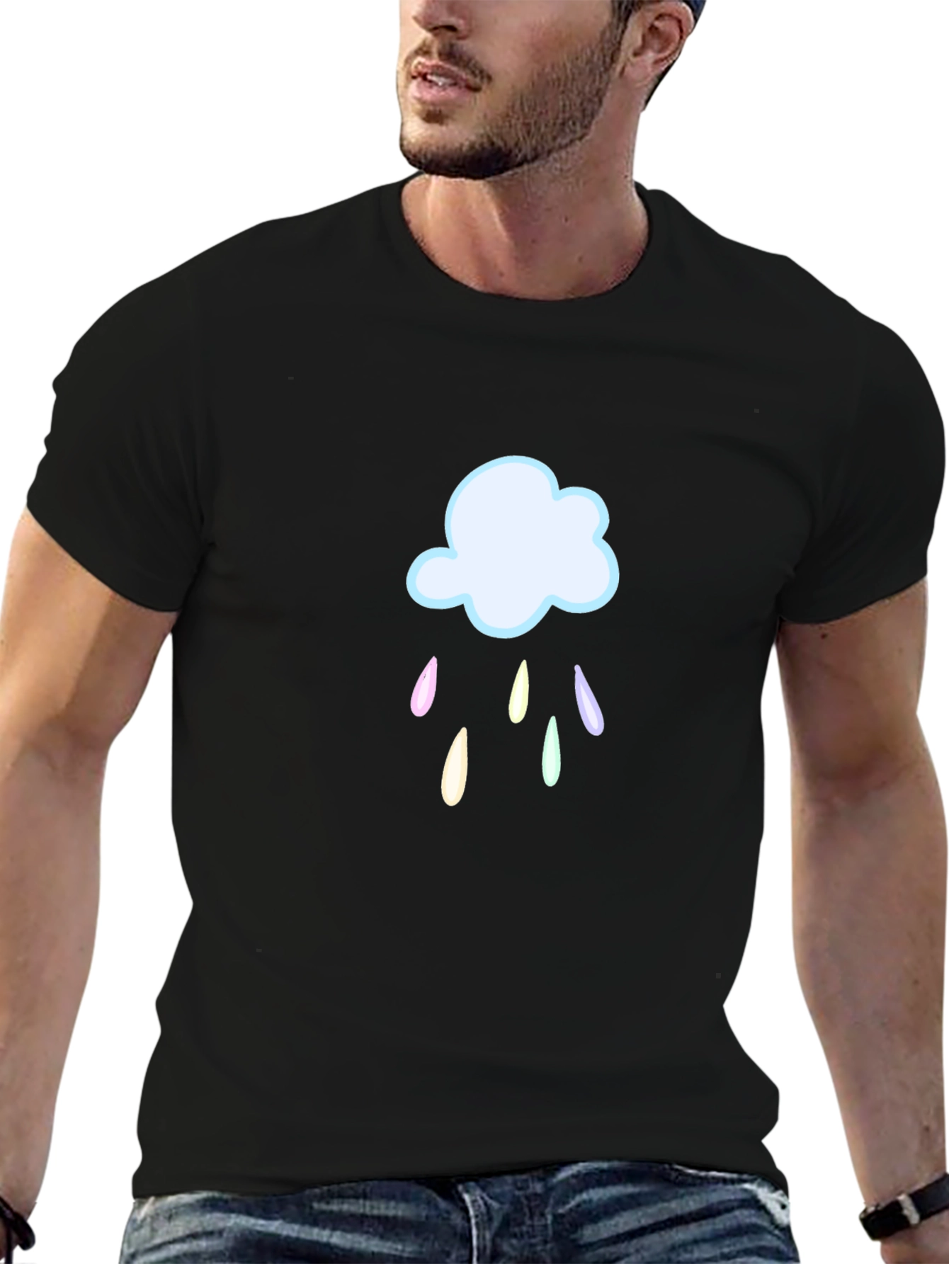 Rainy Cloud Graphic T-Shirt - Black Cotton Tee