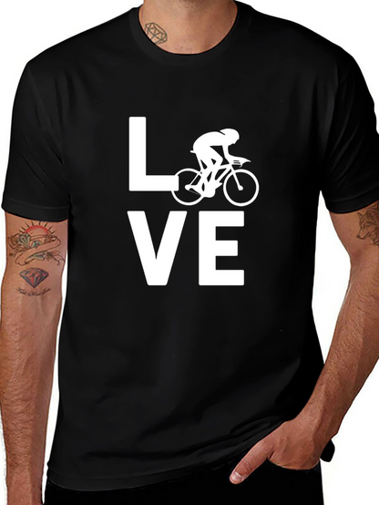 Love Cycling T-Shirt Bicycle Graphic Tee Black Cotton Top