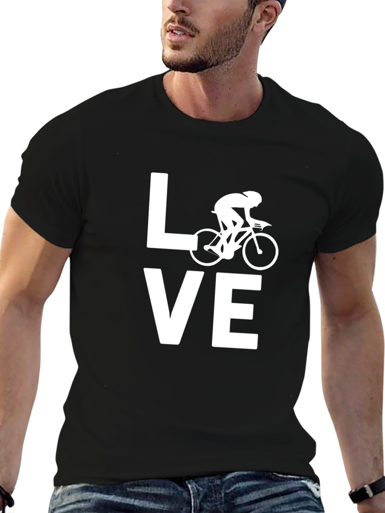 Love Cycling T-Shirt Bicycle Graphic Tee Black Cotton Top