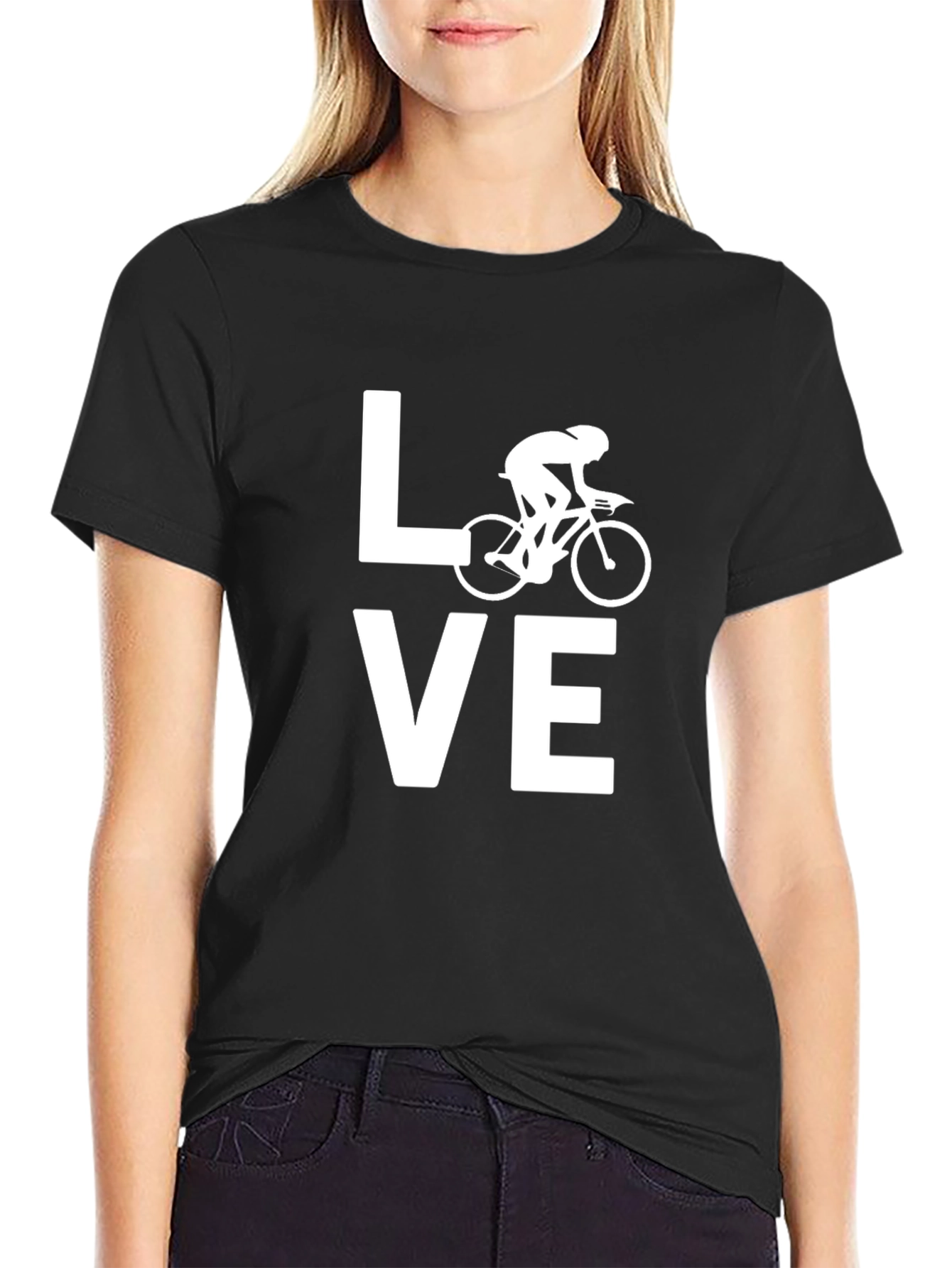 Love Cycling T-Shirt Bicycle Graphic Tee Black Cotton Top