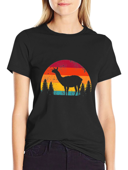 Llama Sunset Graphic Tee - Retro Style
