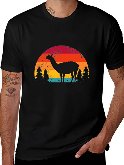 Llama Sunset Graphic Tee - Retro Style