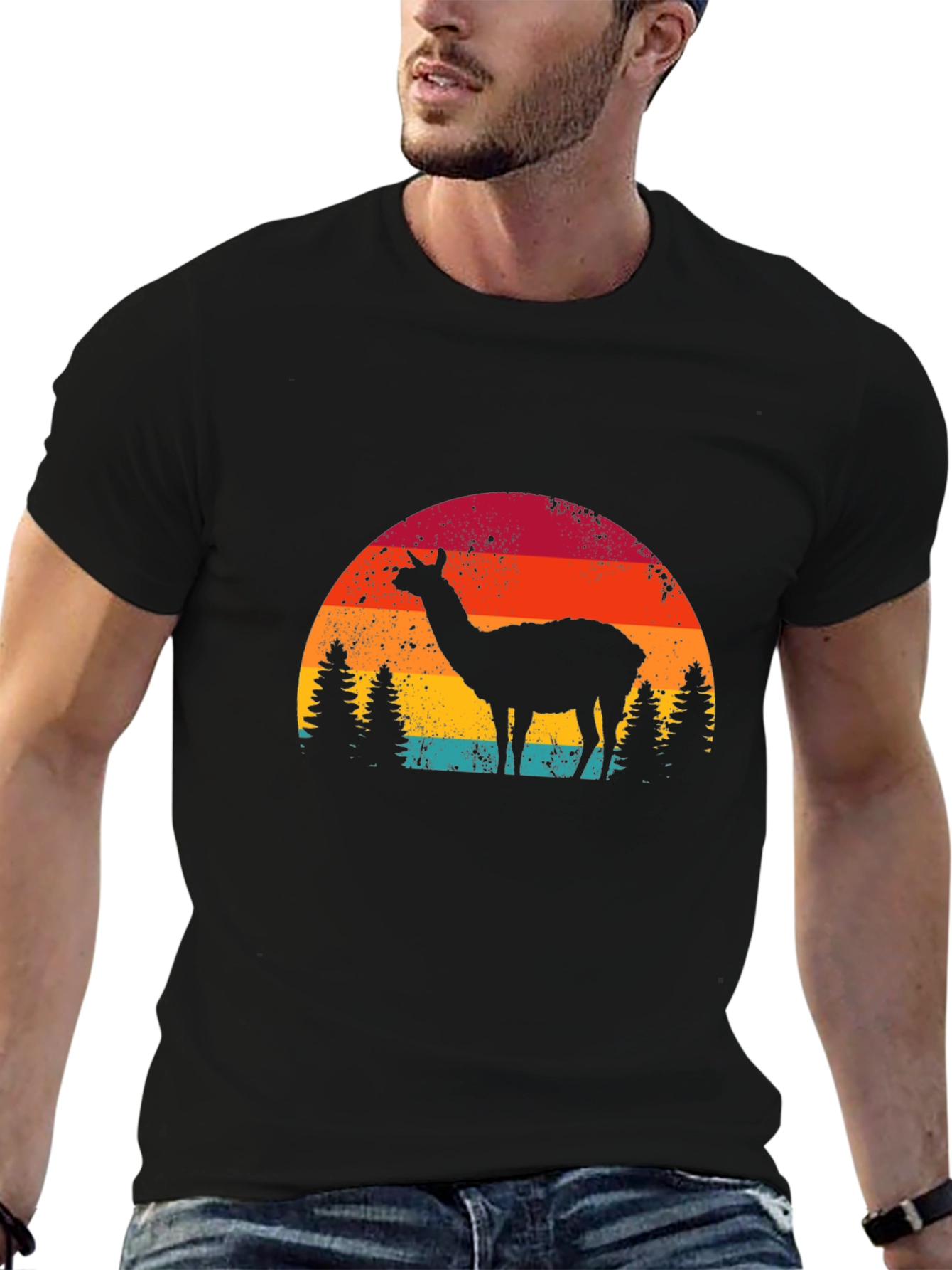 Llama Sunset Graphic Tee - Retro Style