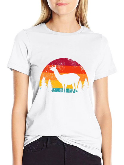 Llama Sunset Graphic Tee - Retro Style