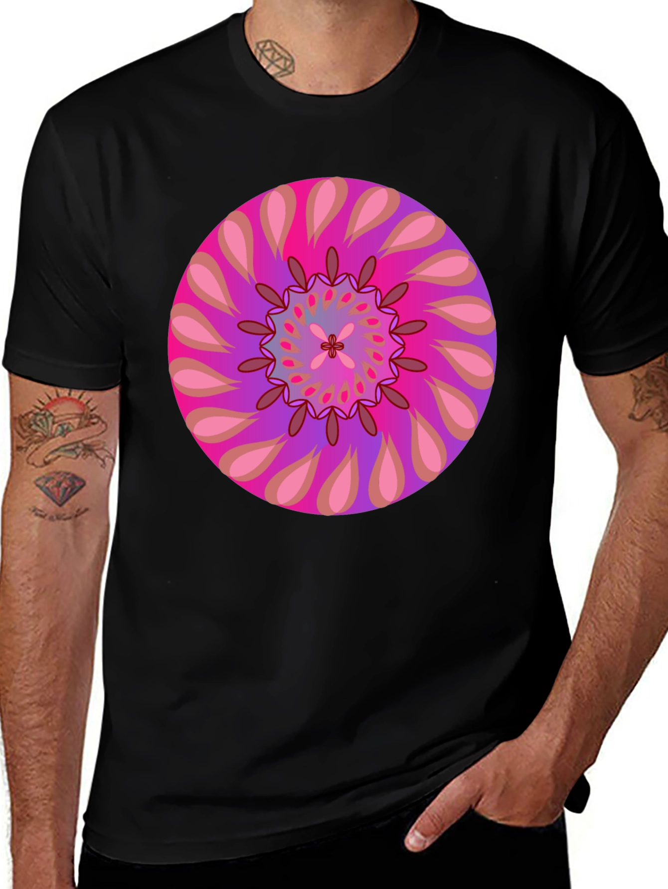 Psychedelic Mandala Graphic Tee - Black Cotton T-Shirt