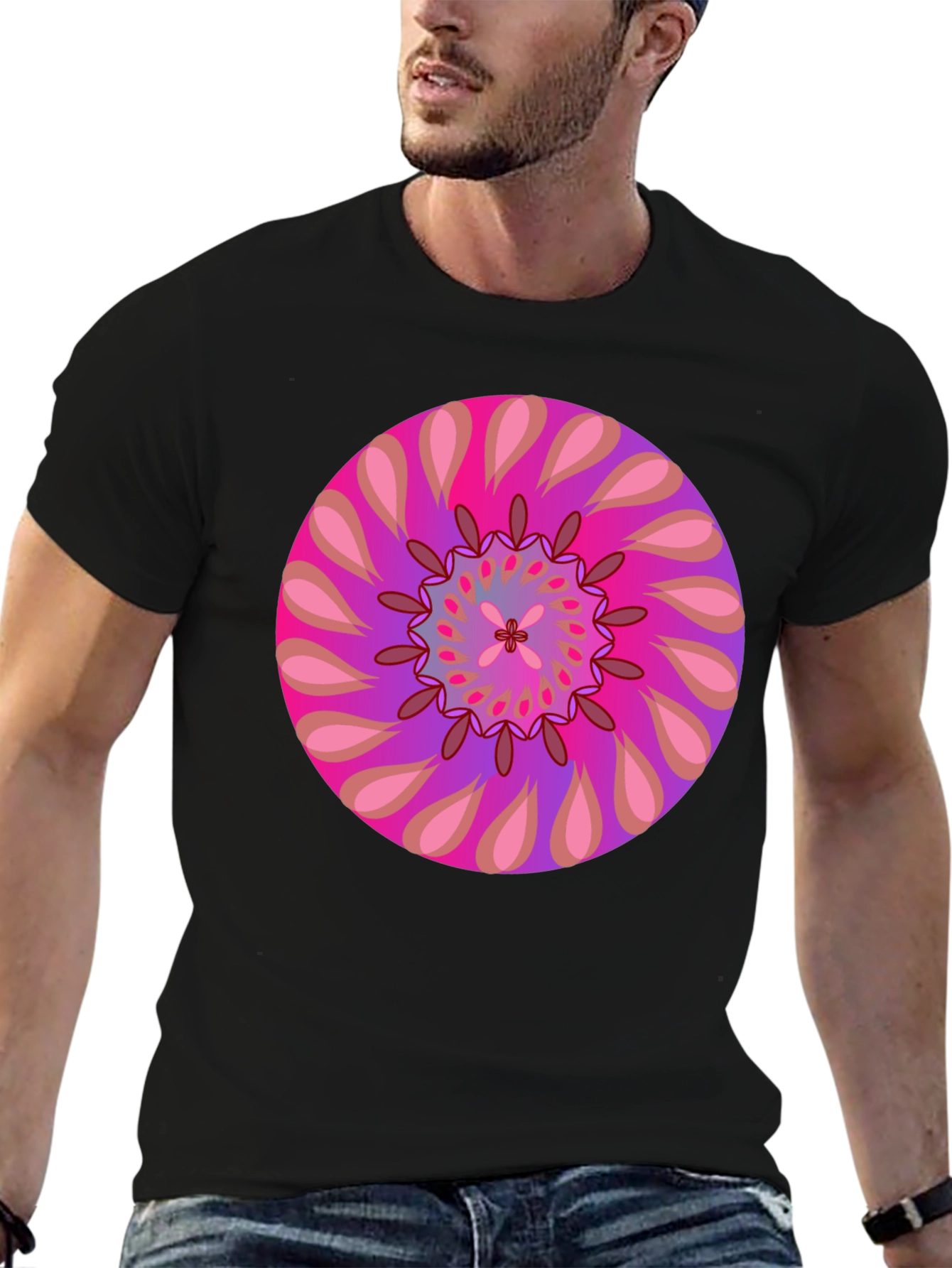Psychedelic Mandala Graphic Tee - Black Cotton T-Shirt