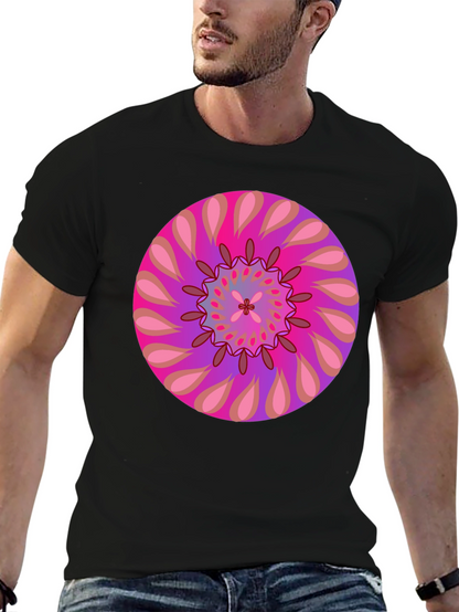Psychedelic Mandala Graphic Tee - Black Cotton T-Shirt