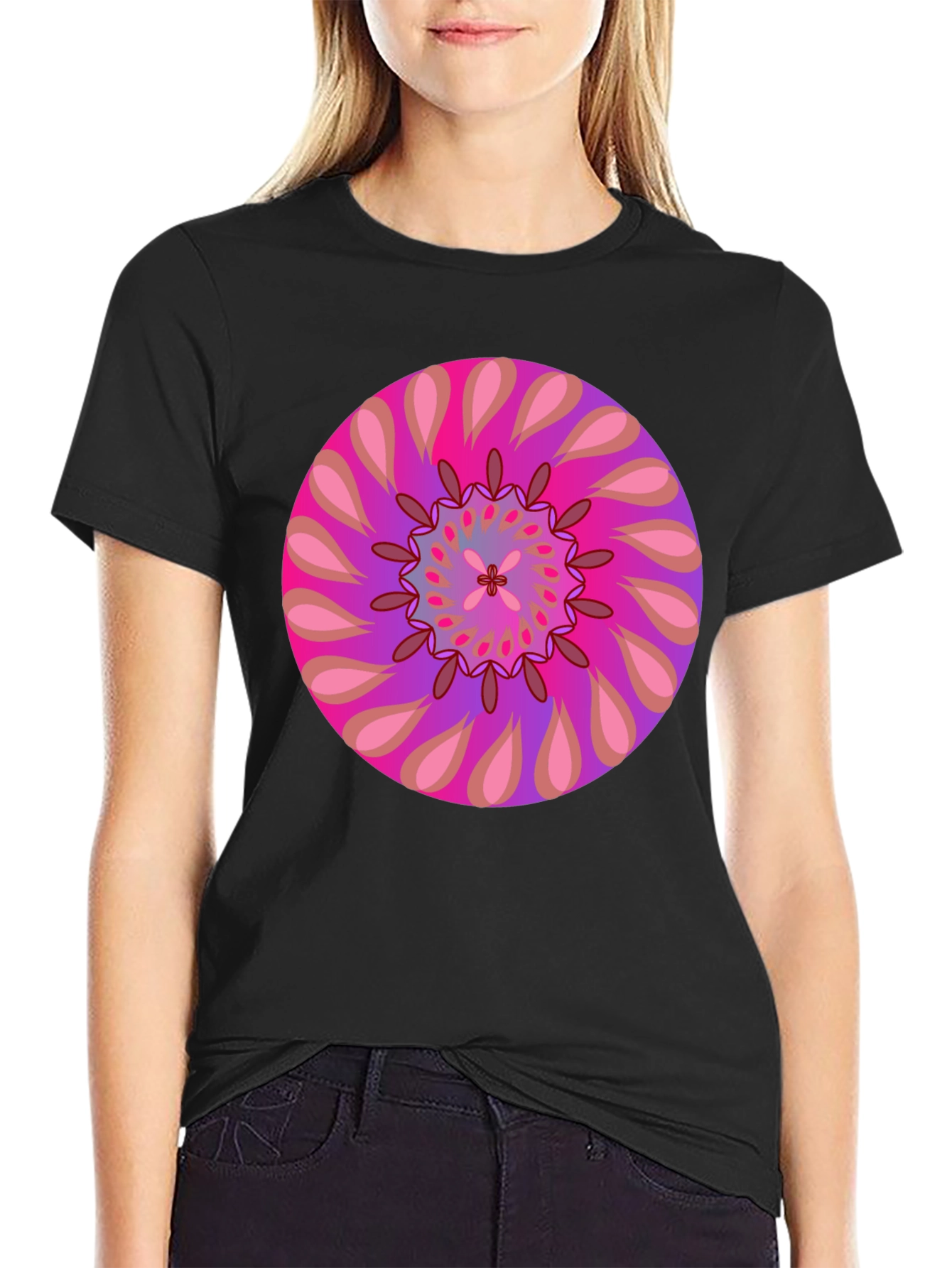 Psychedelic Mandala Graphic Tee - Black Cotton T-Shirt