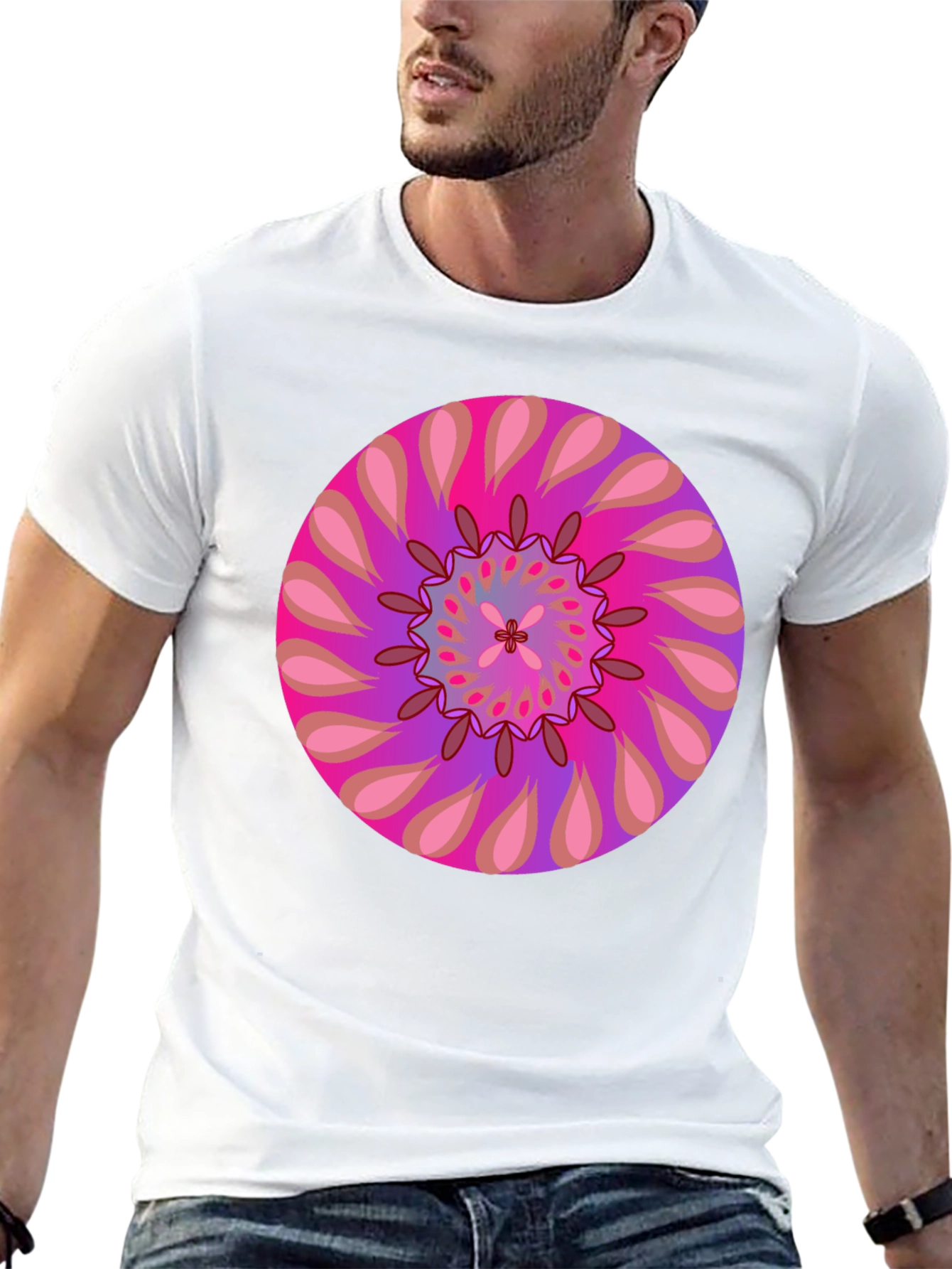 Psychedelic Mandala Graphic Tee - Black Cotton T-Shirt
