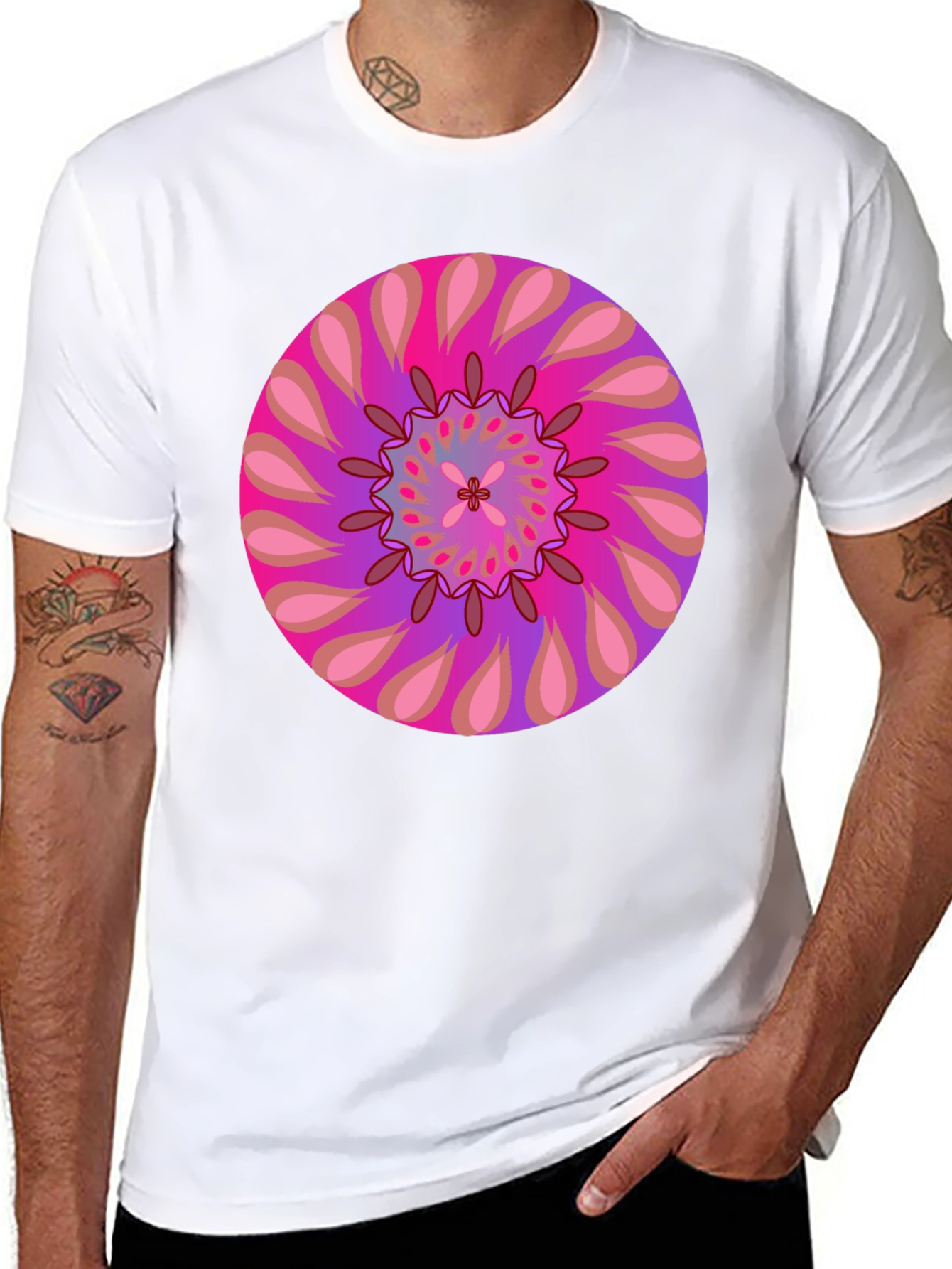 Psychedelic Mandala Graphic Tee - Black Cotton T-Shirt