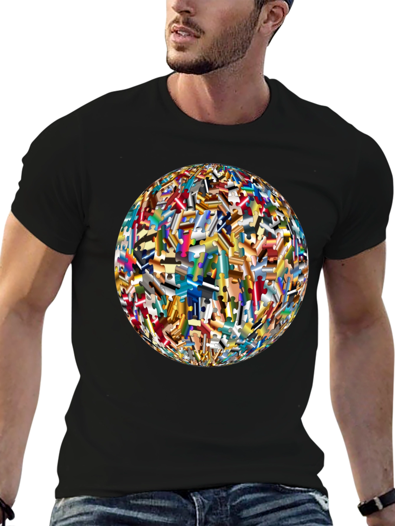 Abstract Puzzle Piece Sphere Graphic Tee