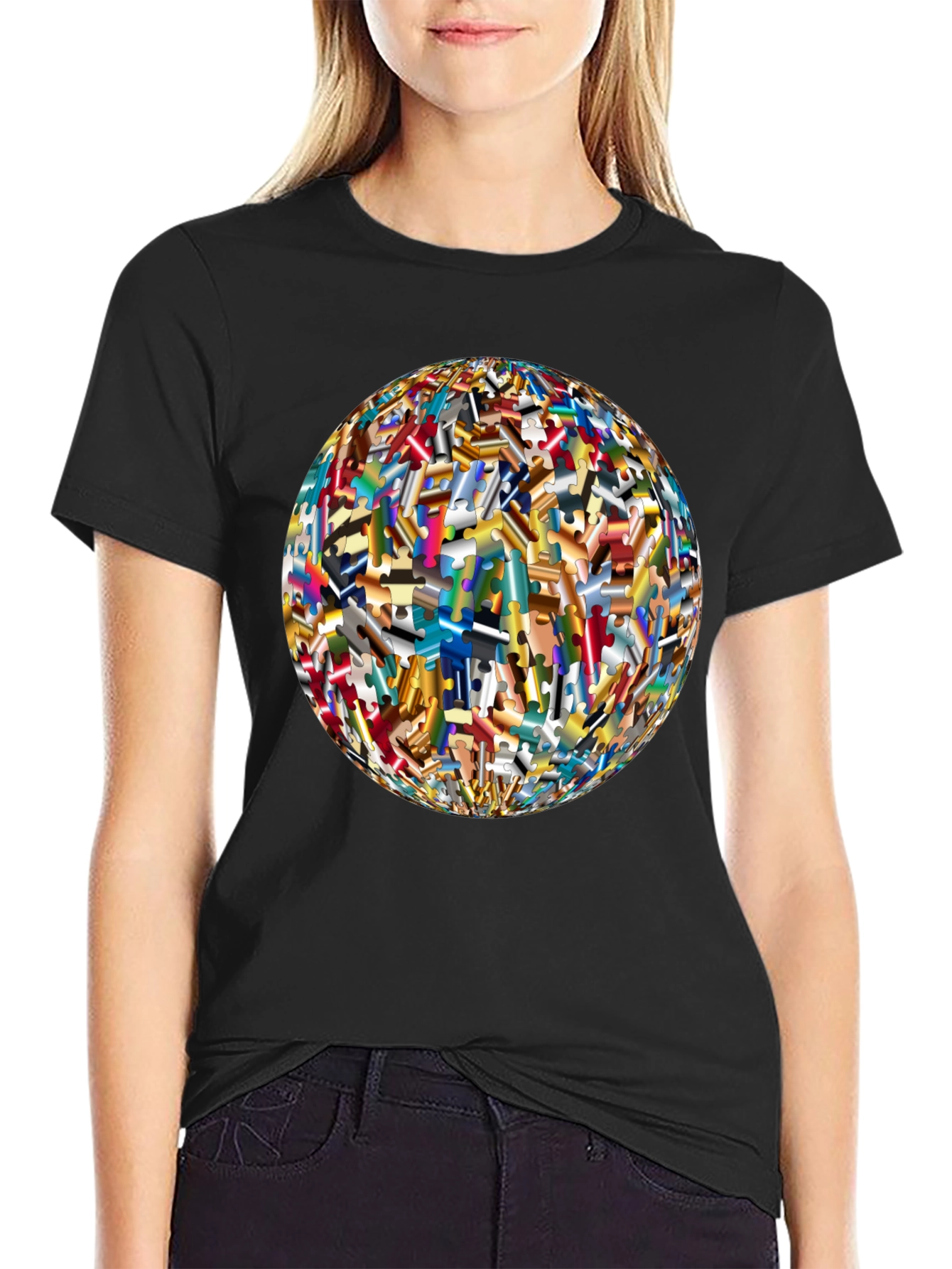 Abstract Puzzle Piece Sphere Graphic Tee