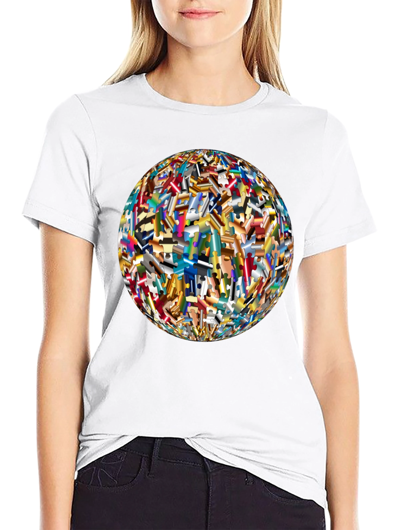 Abstract Puzzle Piece Sphere Graphic Tee