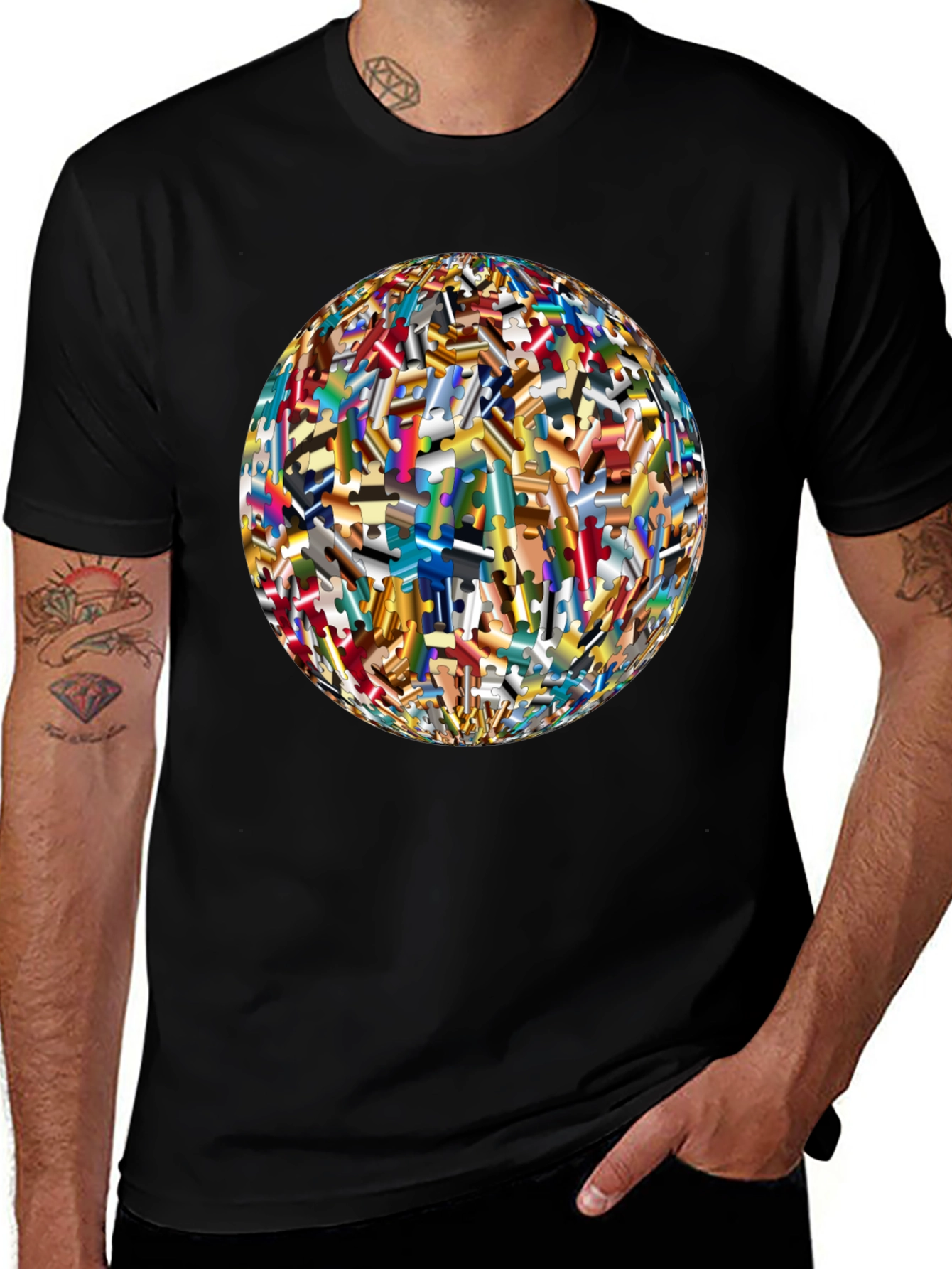 Abstract Puzzle Piece Sphere Graphic Tee