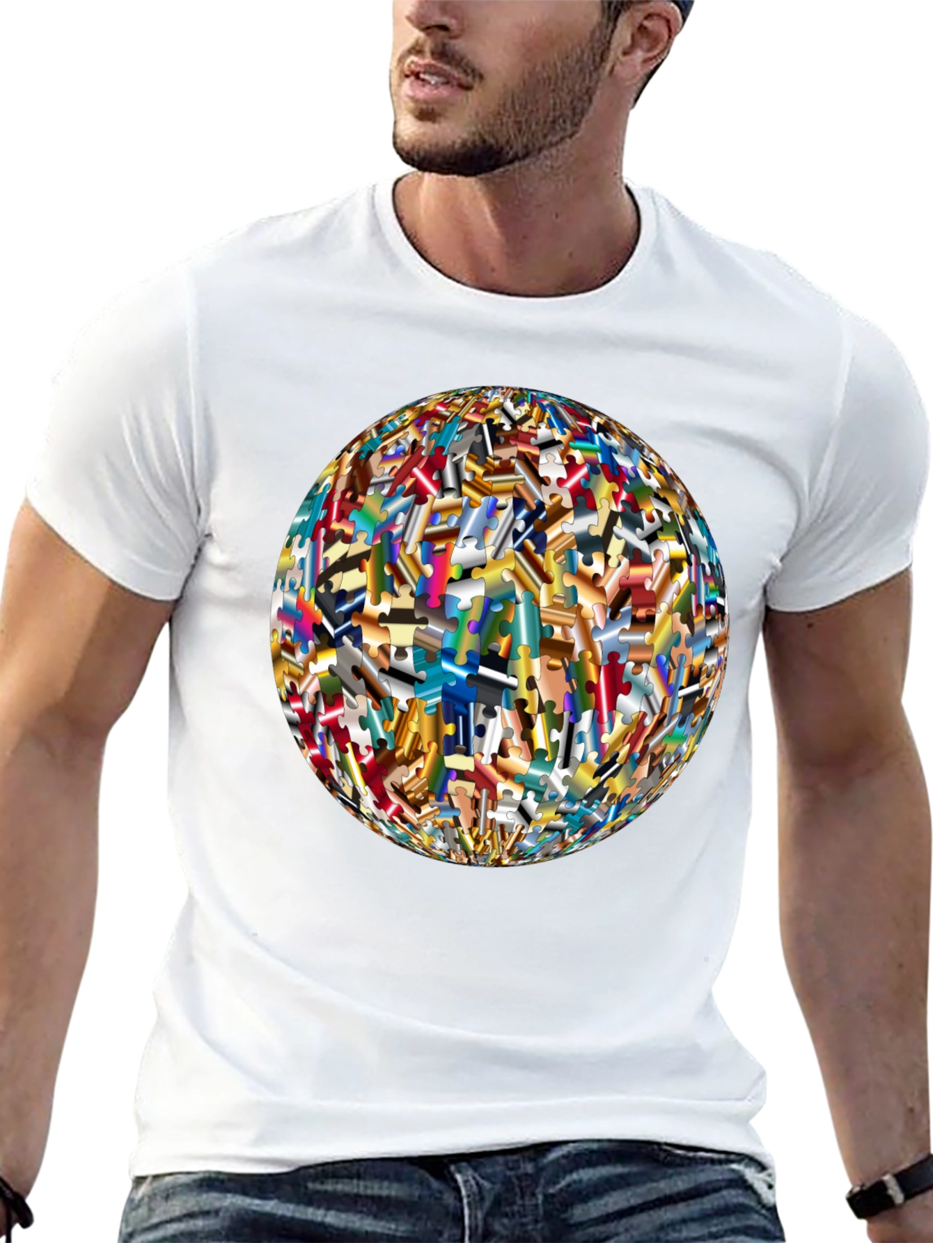 Abstract Puzzle Piece Sphere Graphic Tee