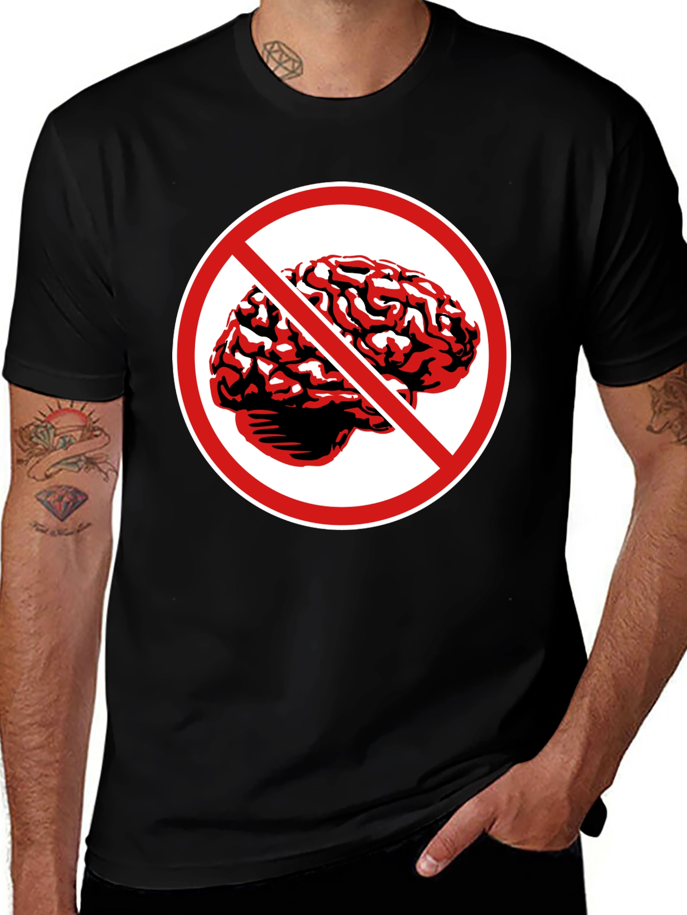 No Brains T-Shirt - Black Graphic Tee