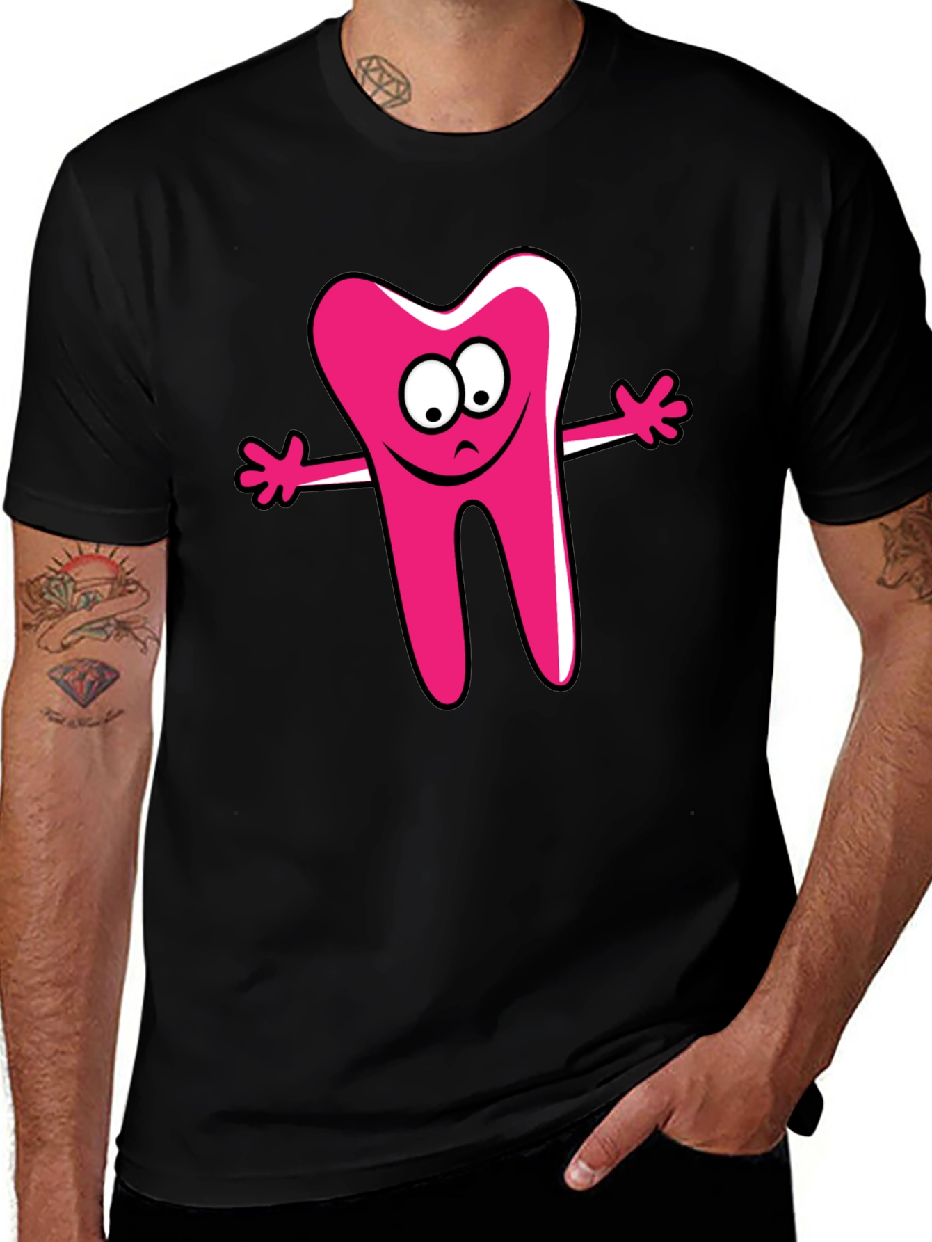 Cartoon Tooth Graphic Tee - Unisex Black T-Shirt
