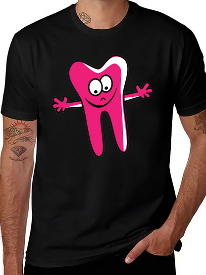 Cartoon Tooth Graphic Tee - Unisex Black T-Shirt