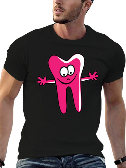 Cartoon Tooth Graphic Tee - Unisex Black T-Shirt